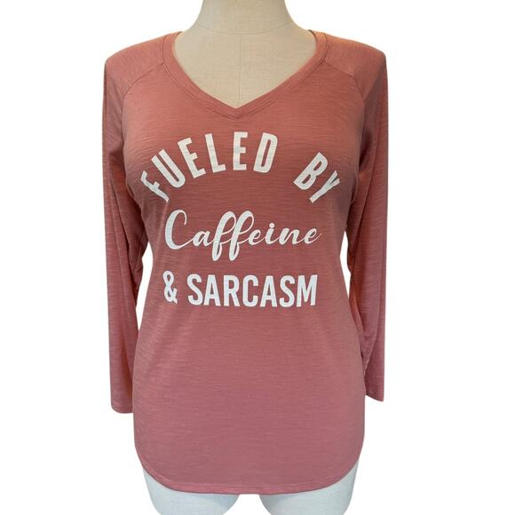 Torrid 2 (2X 18/20) Fueled by Caffeine & Sarcasm Vneck‎ Long Sleeve Tee T Shirt - Picture 1 of 3